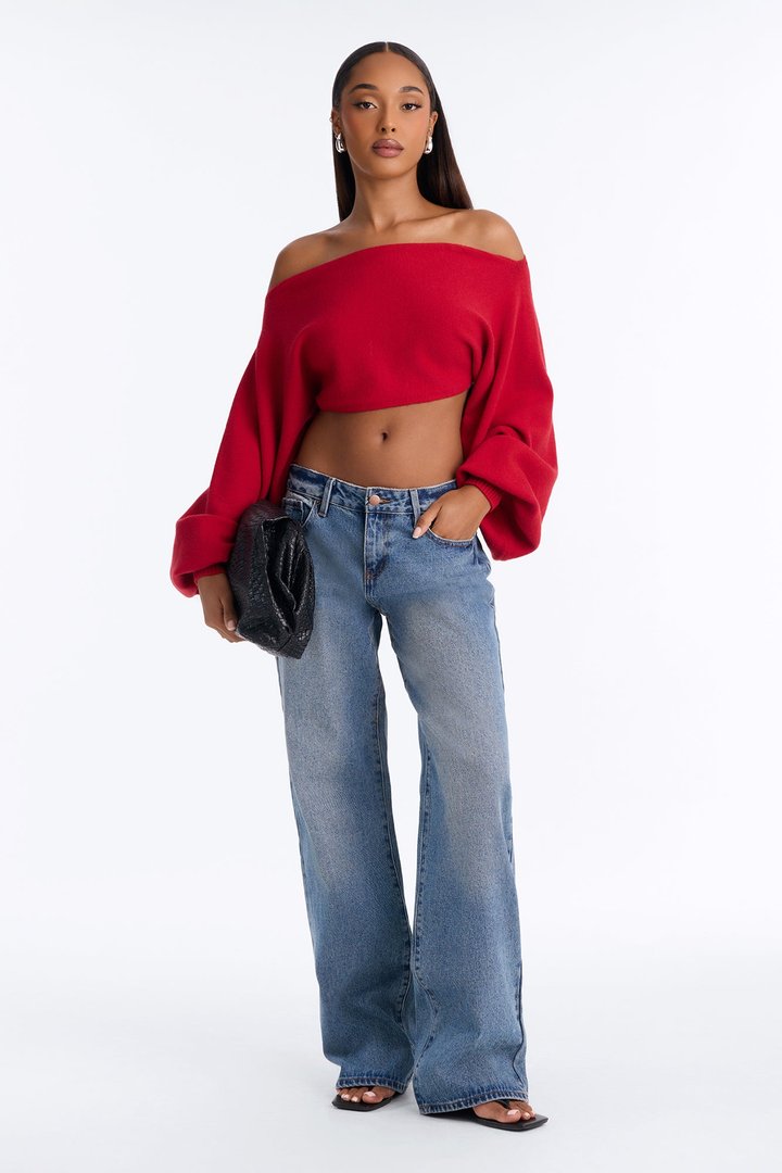 Love Away One Shoulder Sweater Top - Red