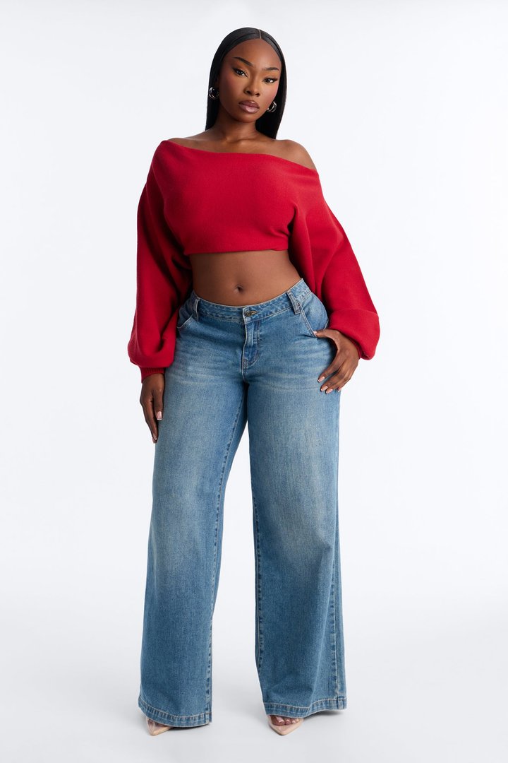 Love Away One Shoulder Sweater Top - Red