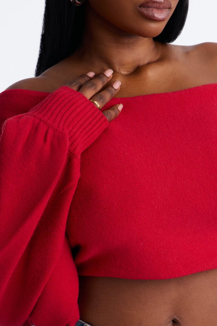 Love Away One Shoulder Sweater Top - Red