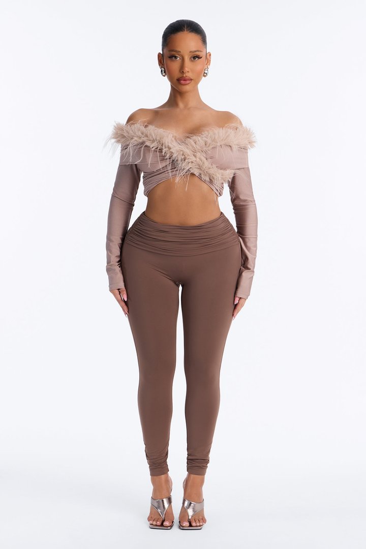 Second Skin Double Lined Ruched Foldover Leggings - Brown