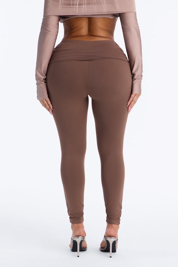 Second Skin Double Lined Ruched Foldover Leggings - Brown