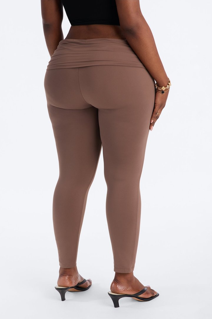 Second Skin Double Lined Ruched Foldover Leggings - Brown