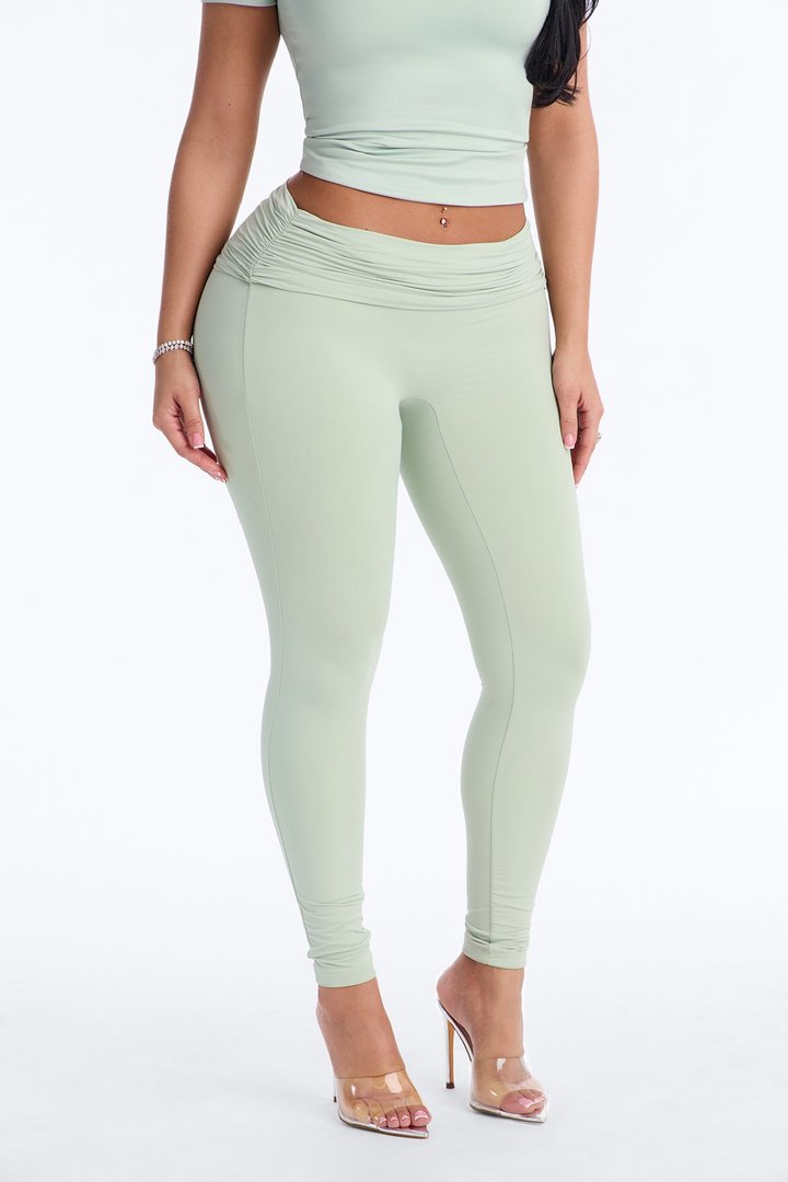 Second Skin Double Lined Ruched Foldover Leggings - Mint