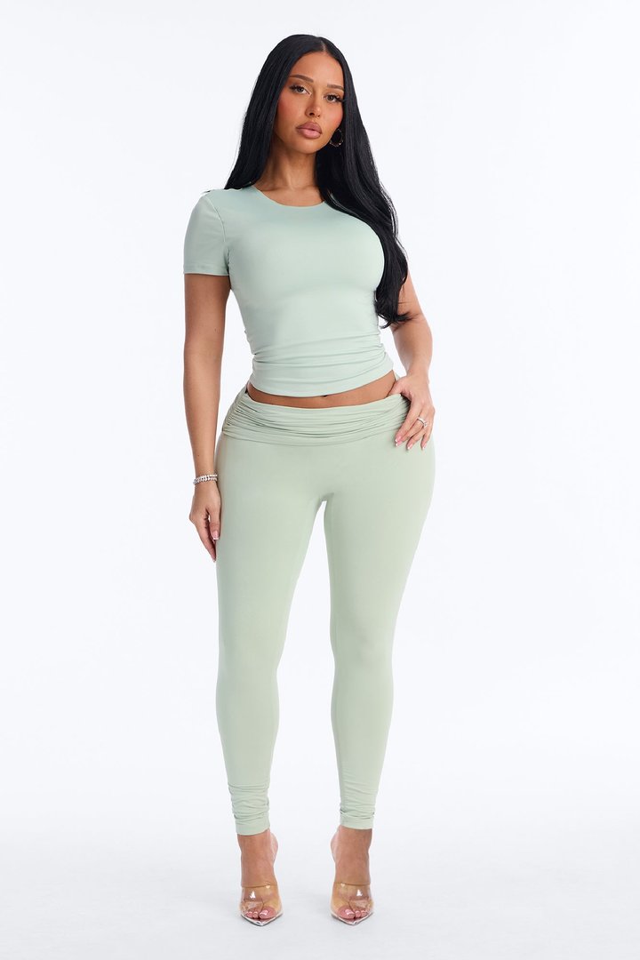 Second Skin Double Lined Ruched Foldover Leggings - Mint