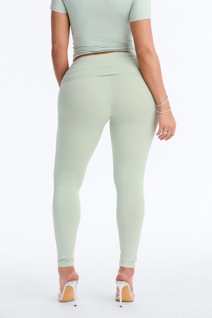 Second Skin Double Lined Ruched Foldover Leggings - Mint