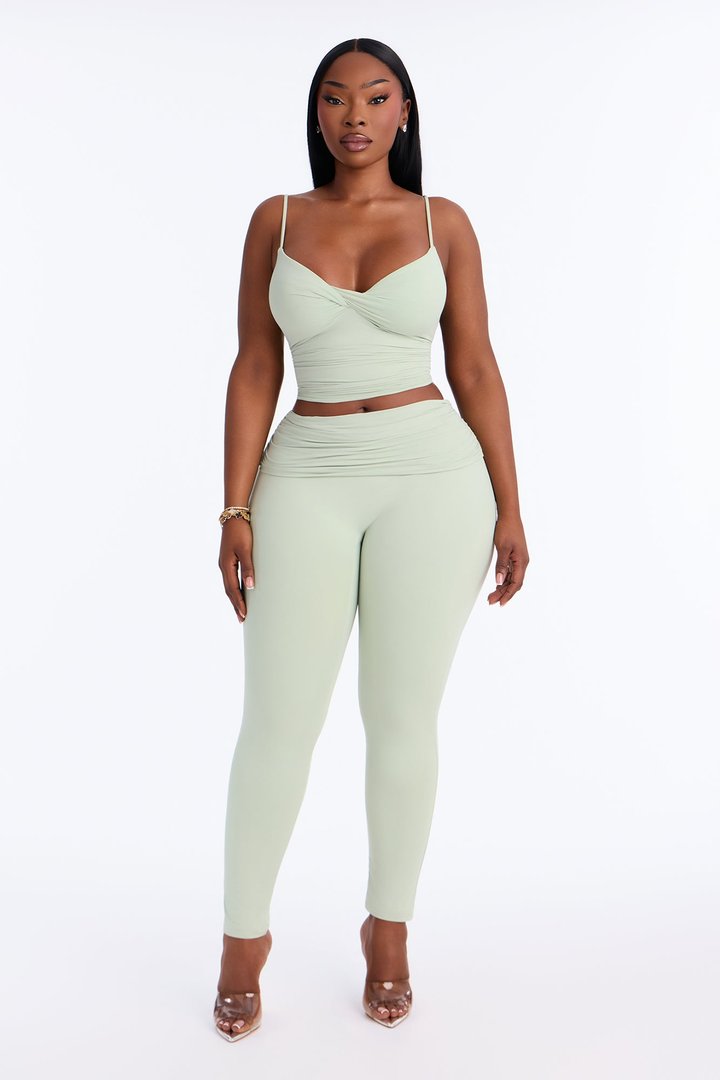 Second Skin Double Lined Ruched Foldover Leggings - Mint