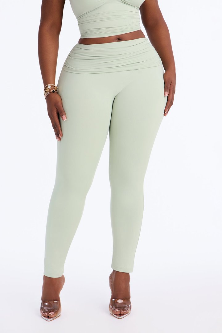 Second Skin Double Lined Ruched Foldover Leggings - Mint