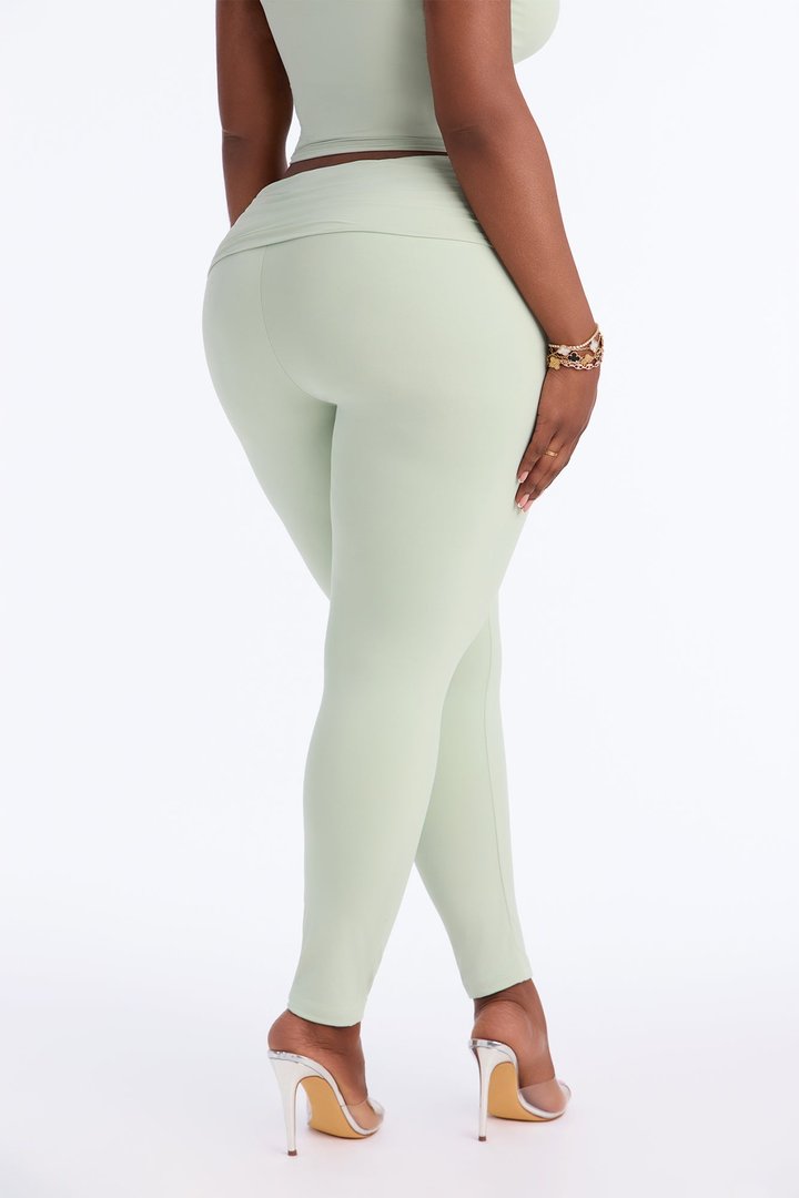 Second Skin Double Lined Ruched Foldover Leggings - Mint