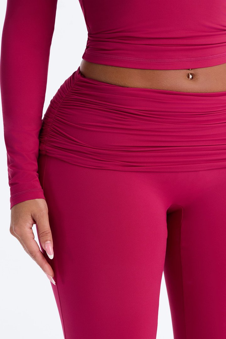 Second Skin Double Lined Ruched Foldover Leggings - Raspberry