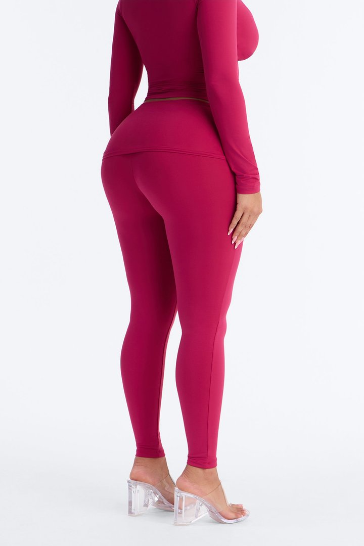 Second Skin Double Lined Ruched Foldover Leggings - Raspberry