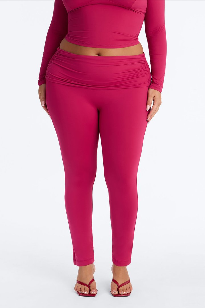 Second Skin Double Lined Ruched Foldover Leggings - Raspberry