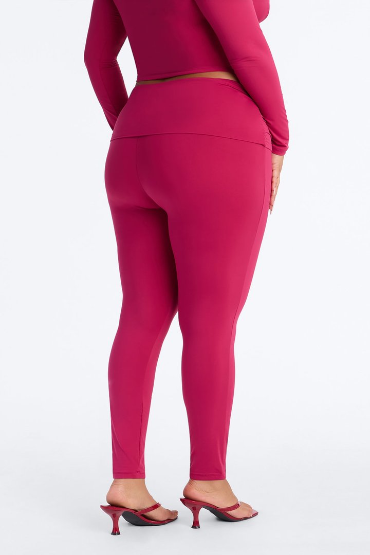 Second Skin Double Lined Ruched Foldover Leggings - Raspberry