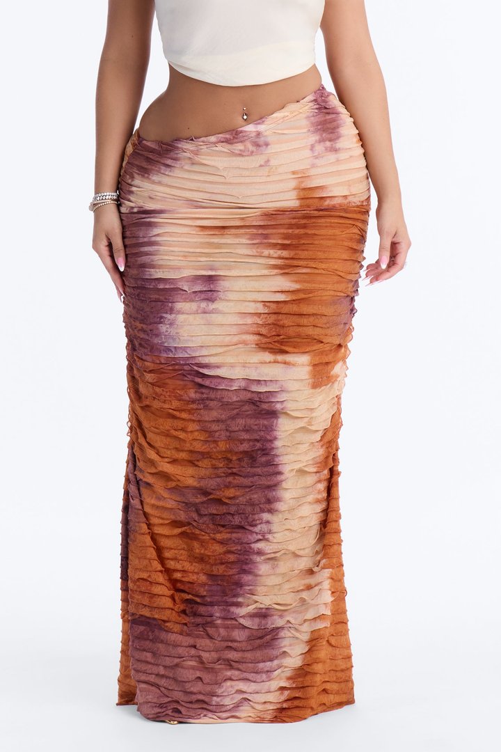 Maylee Textured Maxi Skirt - Brown/combo