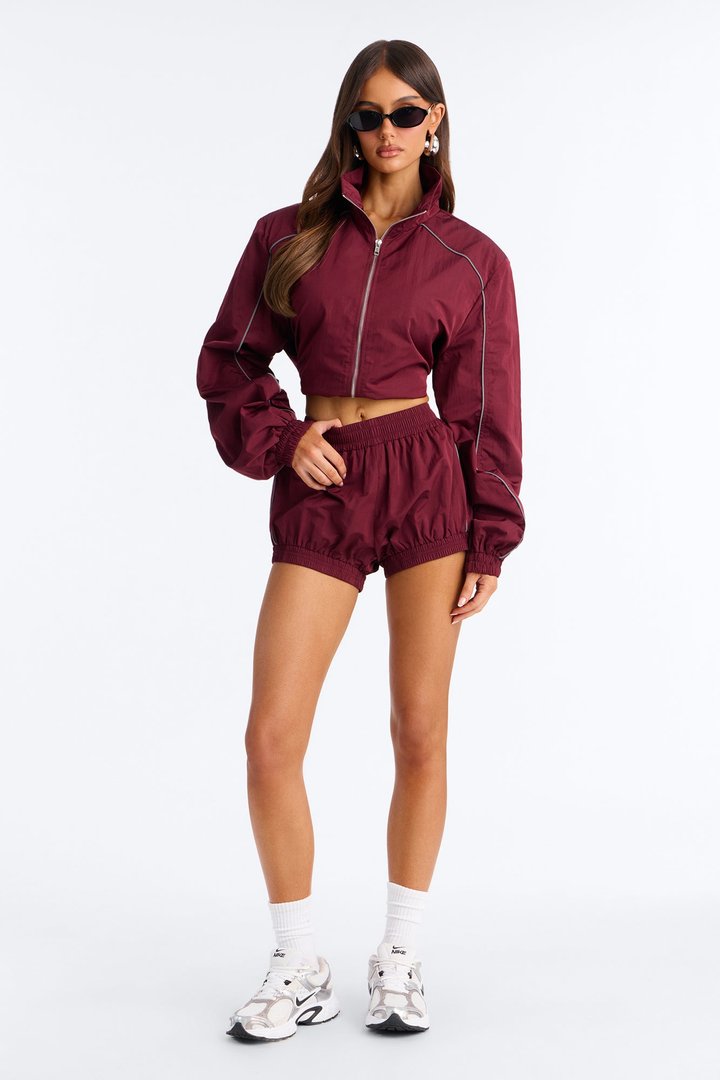 Make A Move Windbreaker Cropped Funnel Neck Jacket - Burgundy