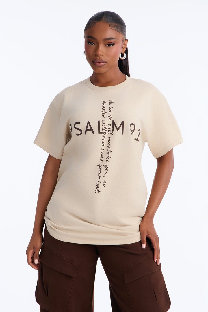 Psalm Cross Oversized Tee - Taupe