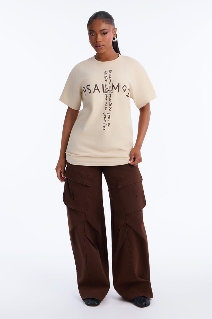 Psalm Cross Oversized Tee - Taupe