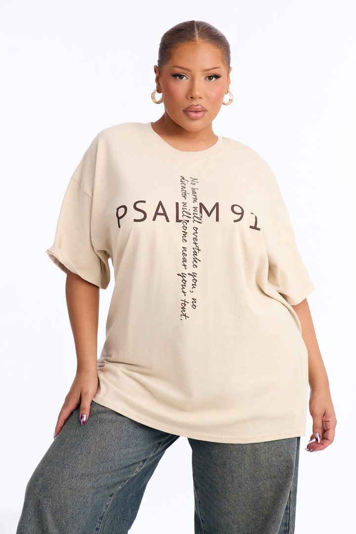 Psalm Cross Oversized Tee - Taupe