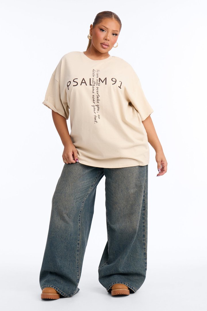 Psalm Cross Oversized Tee - Taupe