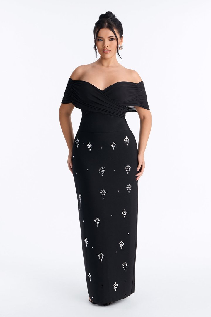 Midnight Crush Embellished Bandage Gown - Black