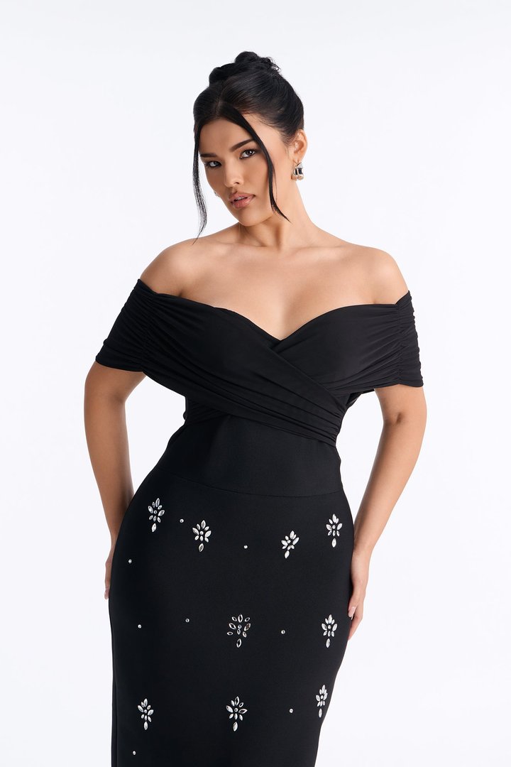 Midnight Crush Embellished Bandage Gown - Black