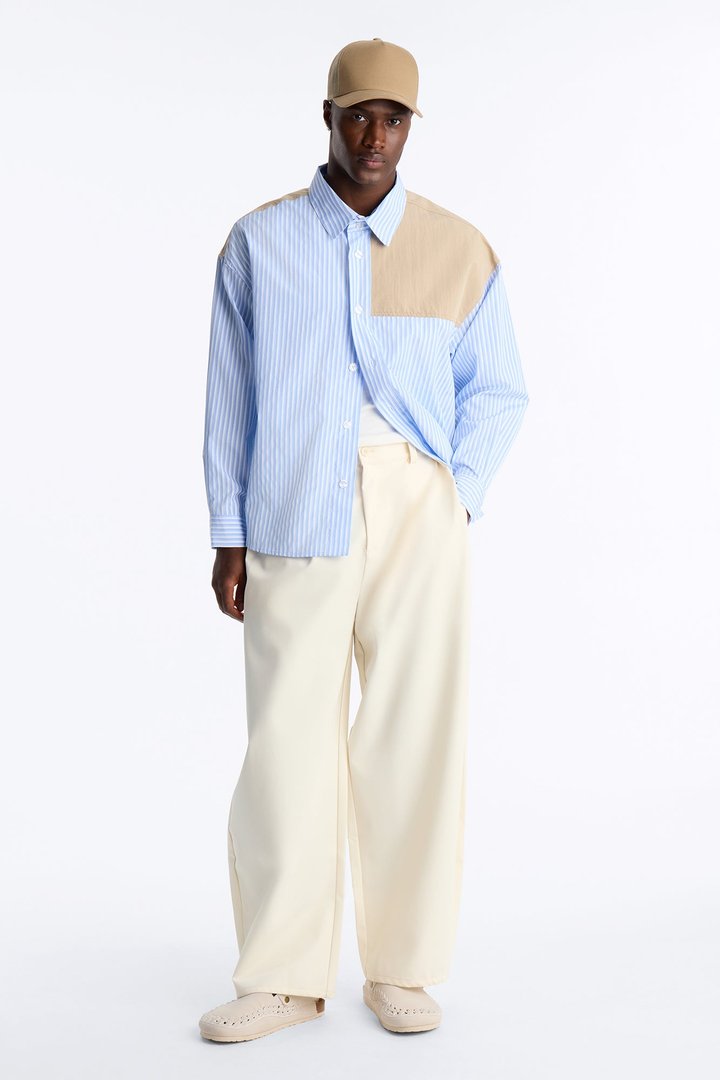 Dual Tone Classic Stripe Button Up Shirt - Blue/combo