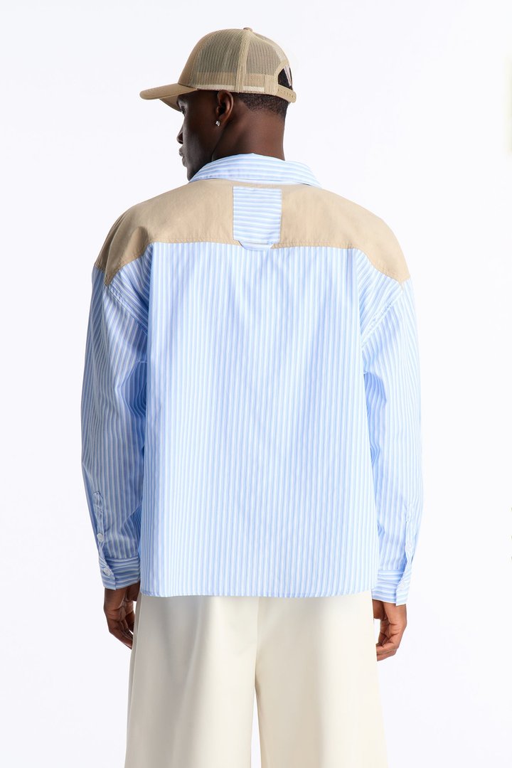 Dual Tone Classic Stripe Button Up Shirt - Blue/combo