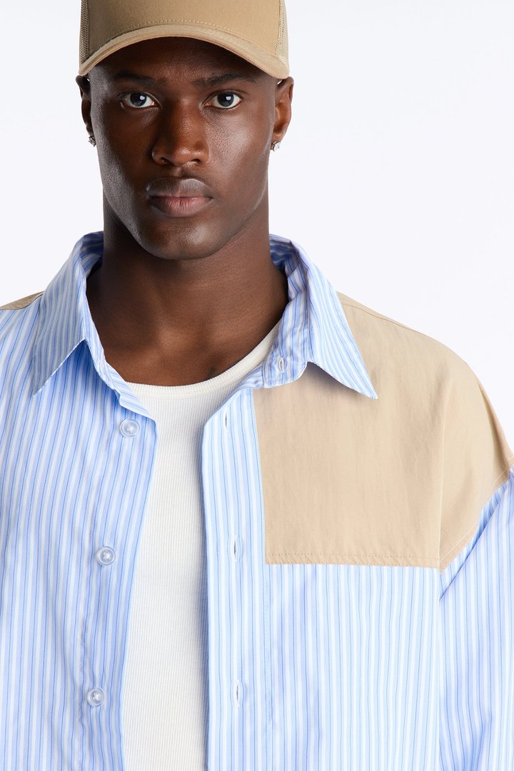 Dual Tone Classic Stripe Button Up Shirt - Blue/combo
