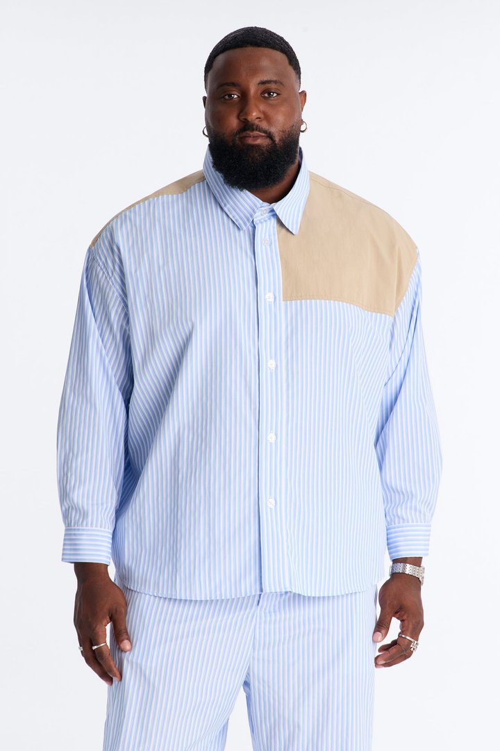 Dual Tone Classic Stripe Button Up Shirt - Blue/combo