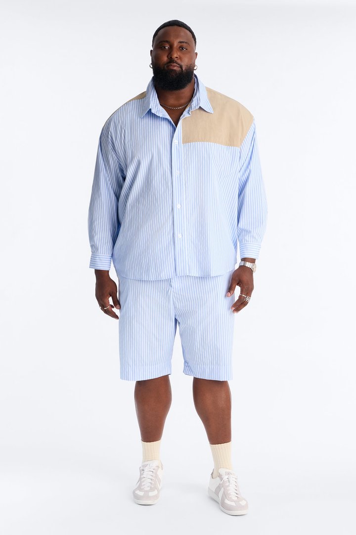 Dual Tone Classic Stripe Button Up Shirt - Blue/combo