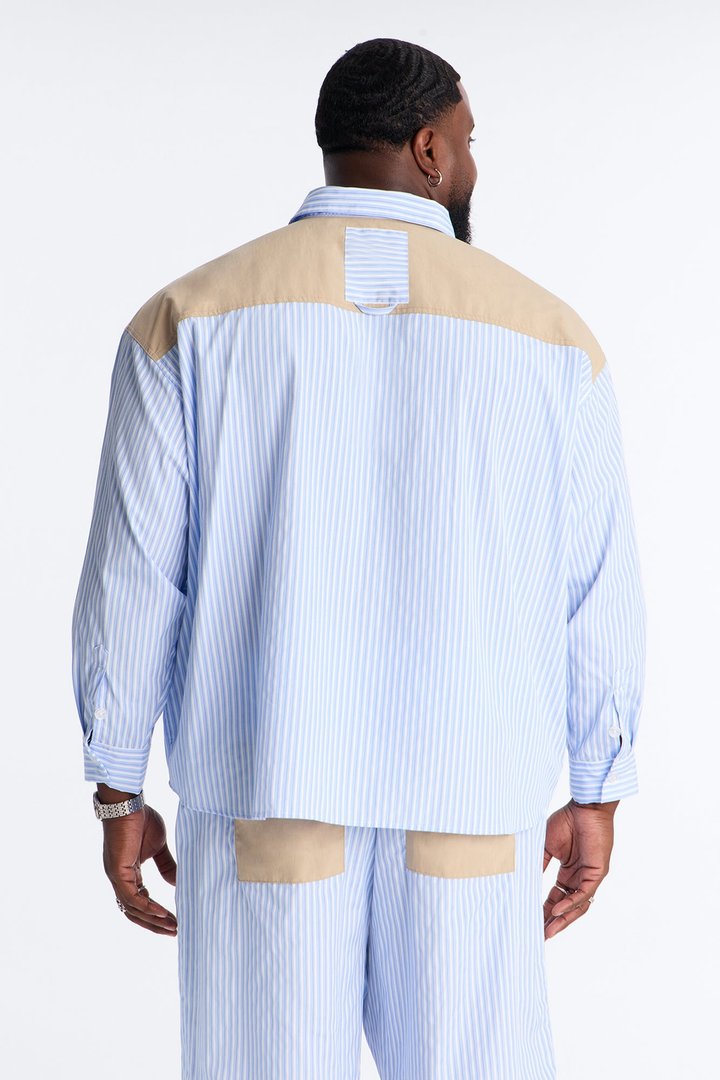 Dual Tone Classic Stripe Button Up Shirt - Blue/combo