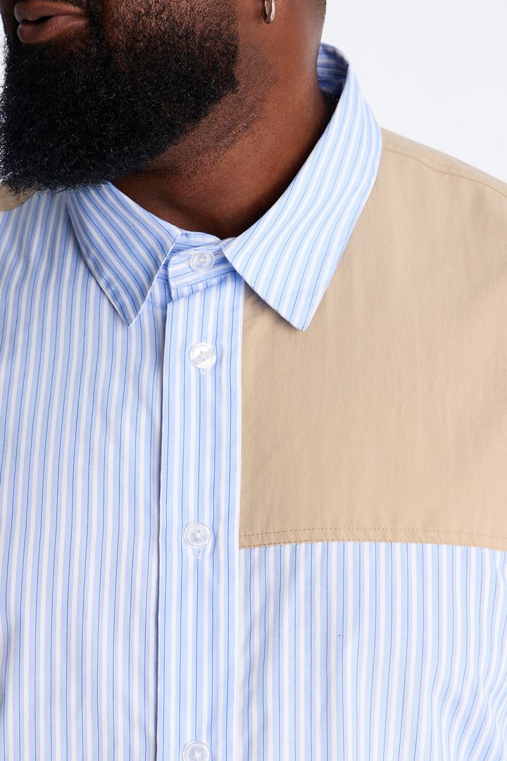 Dual Tone Classic Stripe Button Up Shirt - Blue/combo
