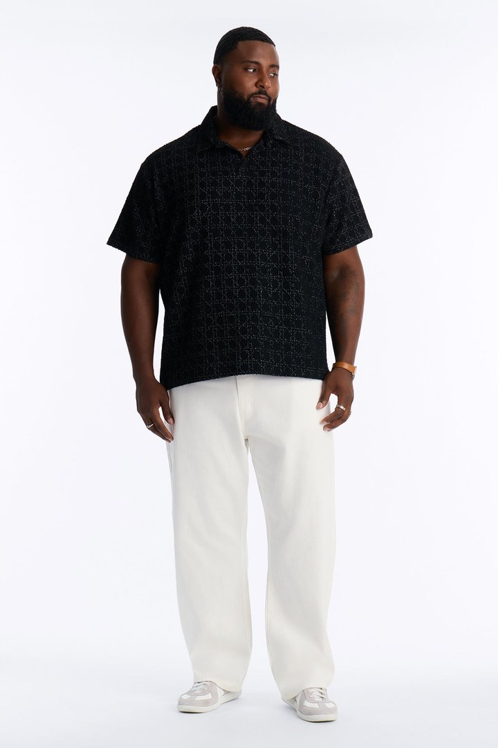 Static Textured Johnny Collar Polo - Black