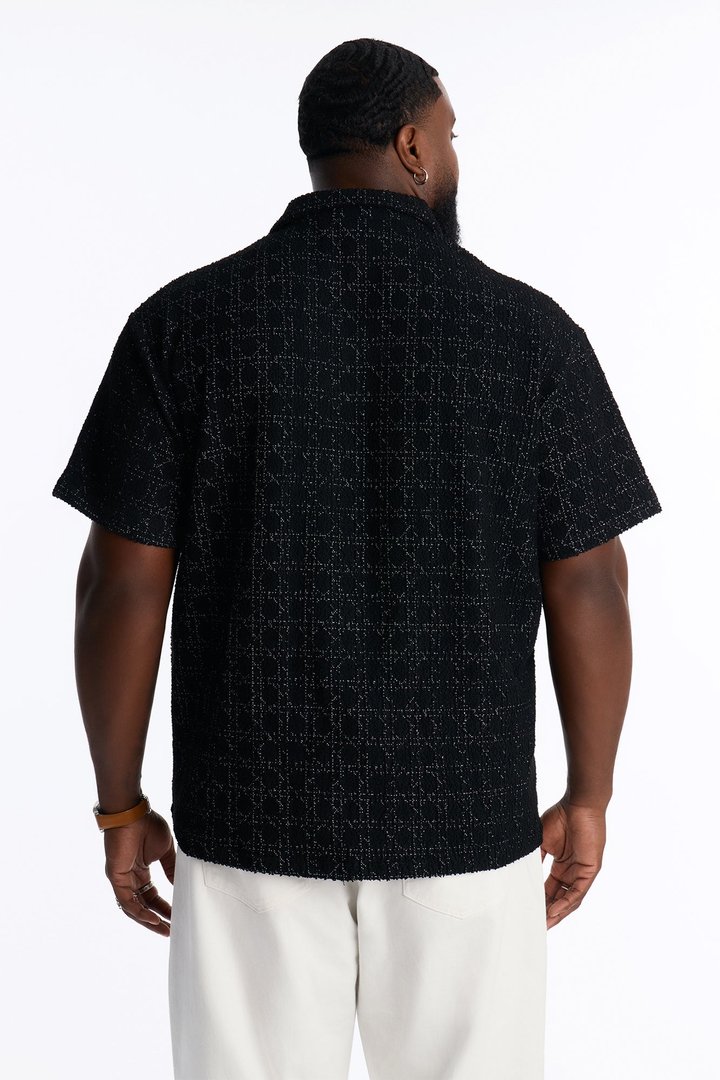 Static Textured Johnny Collar Polo - Black
