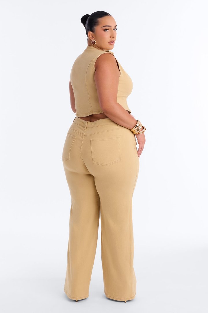 Follow My Lead Vest Pant Set - Khaki