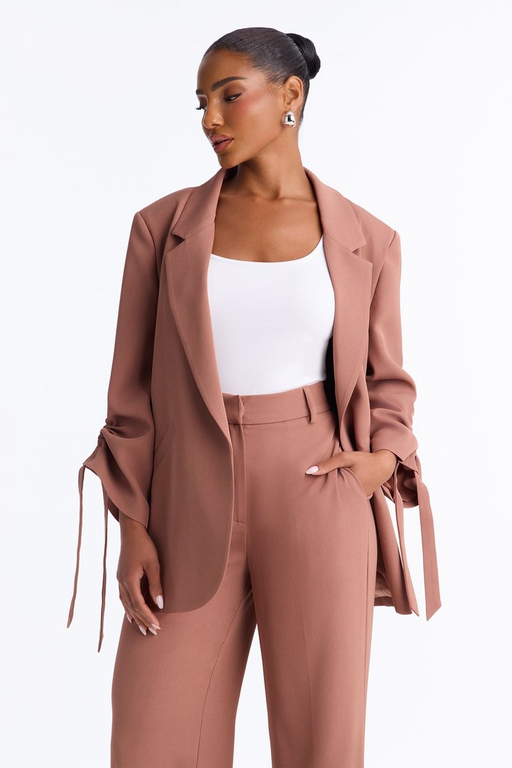 In My Element Ruched Blazer Pant Set - Rust