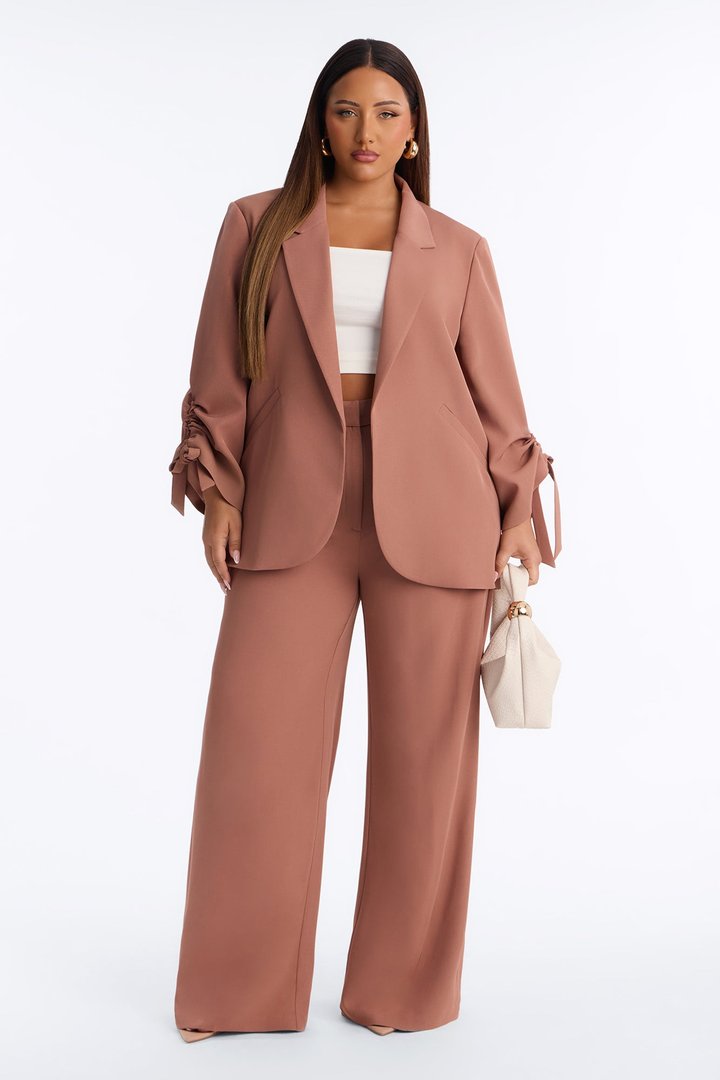 In My Element Ruched Blazer Pant Set - Rust