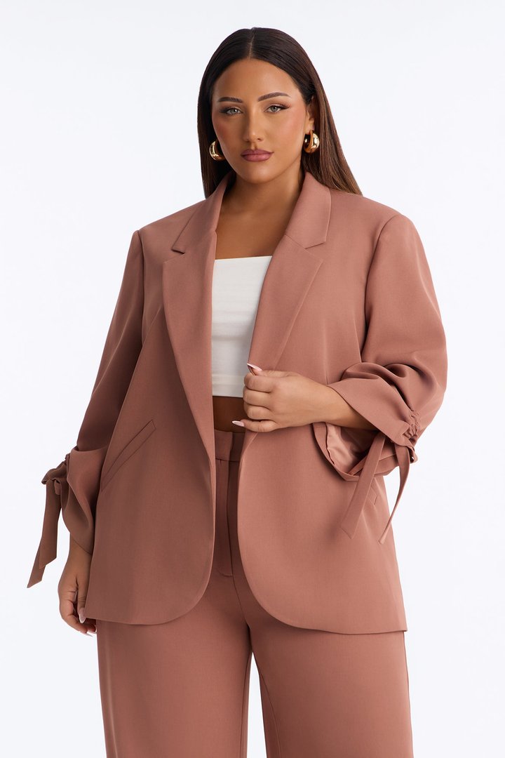 In My Element Ruched Blazer Pant Set - Rust