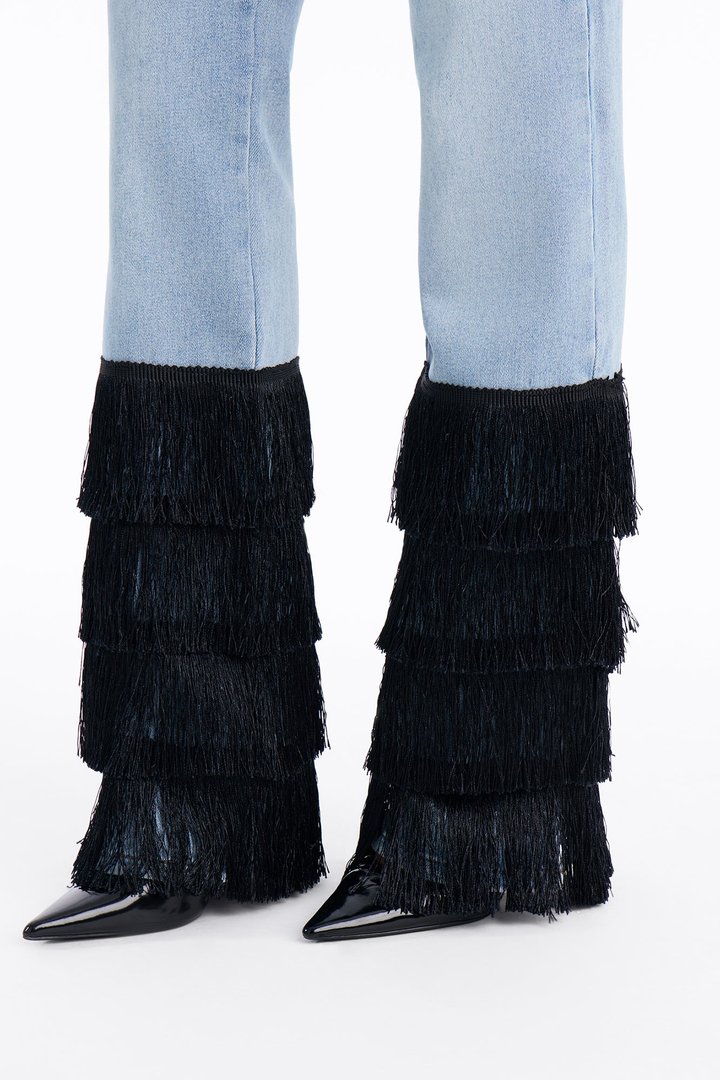 Lambada Fringe Mid Waist Straight Leg Jeans - Light Wash
