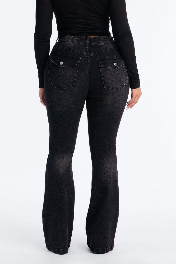 In Concert High Rise Buttonfly Stretch Bootcut Jeans - Black Wash