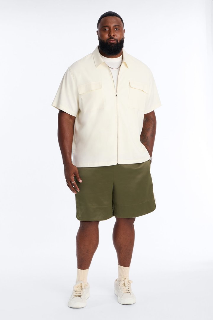 Relaxed Satin Boxing Short - Olive/combo