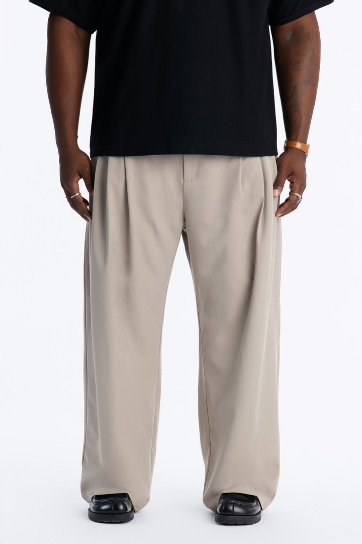 Cam Wide Leg Pleated Trouser - Light Grey