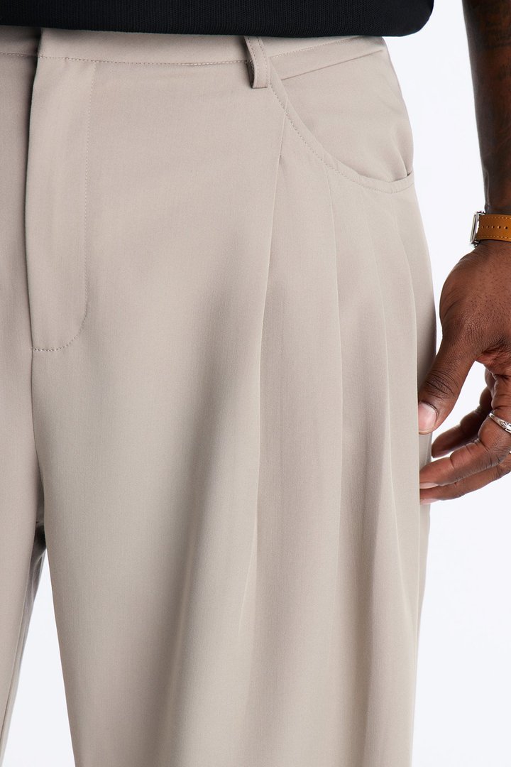 Cam Wide Leg Pleated Trouser - Light Grey