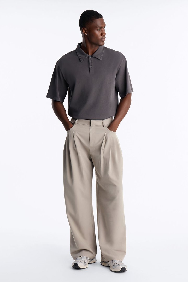 Cam Wide Leg Pleated Trouser - Light Grey