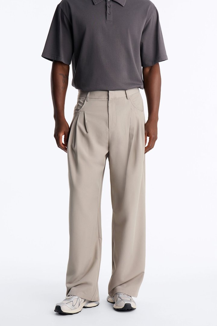 Cam Wide Leg Pleated Trouser - Light Grey