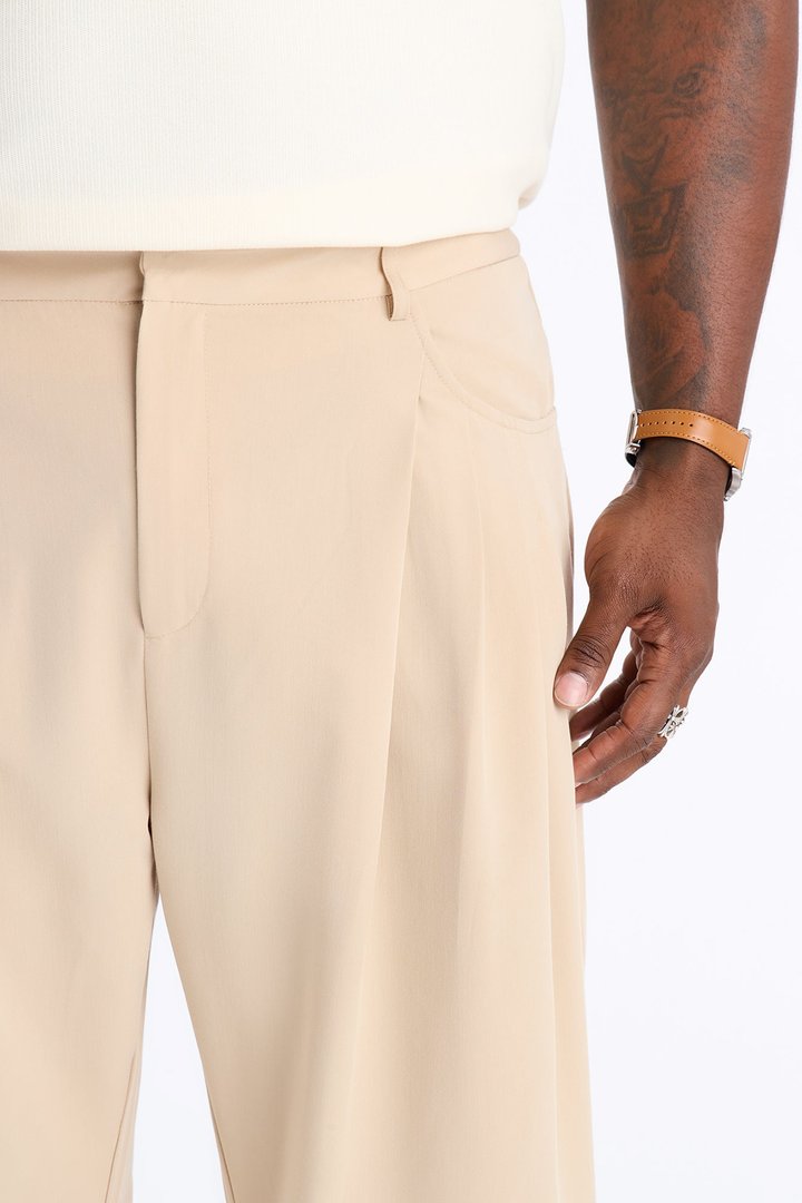 Cam Wide Leg Pleated Trouser - Tan