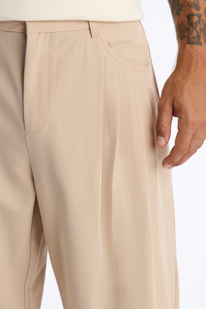 Cam Wide Leg Pleated Trouser - Tan
