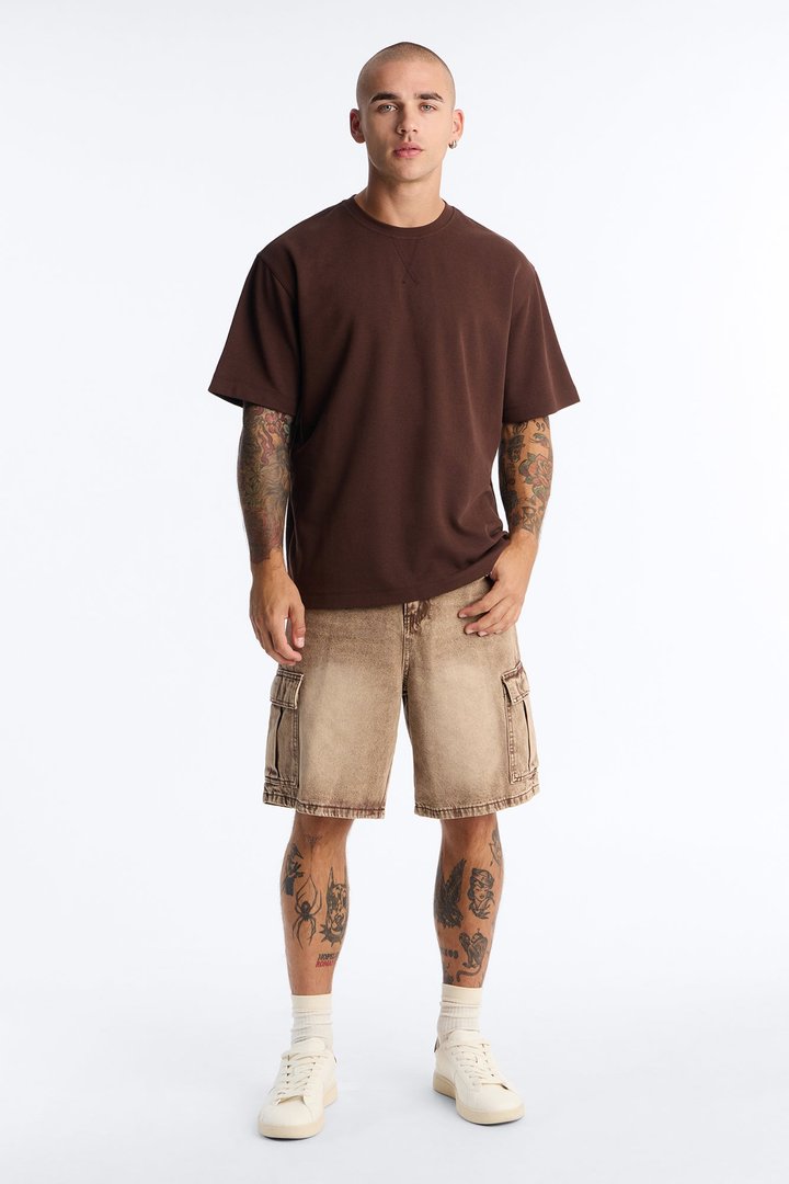 Sandstone Mineral Relaxed Denim Shorts - Washed Brown