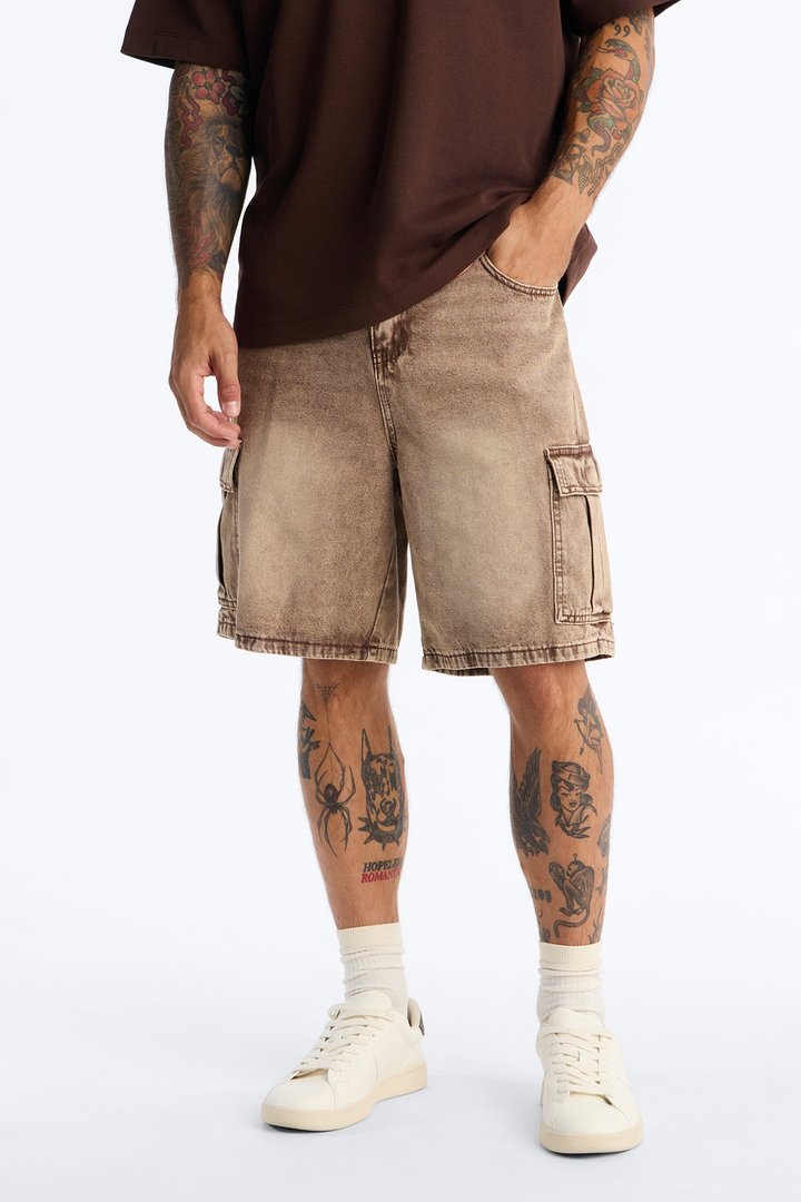 Sandstone Mineral Relaxed Denim Shorts - Washed Brown