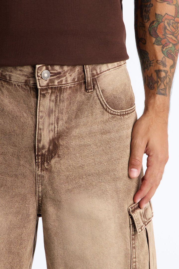 Sandstone Mineral Relaxed Denim Shorts - Washed Brown