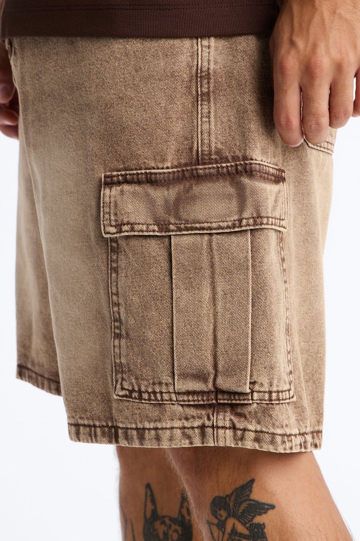 Sandstone Mineral Relaxed Denim Shorts - Washed Brown